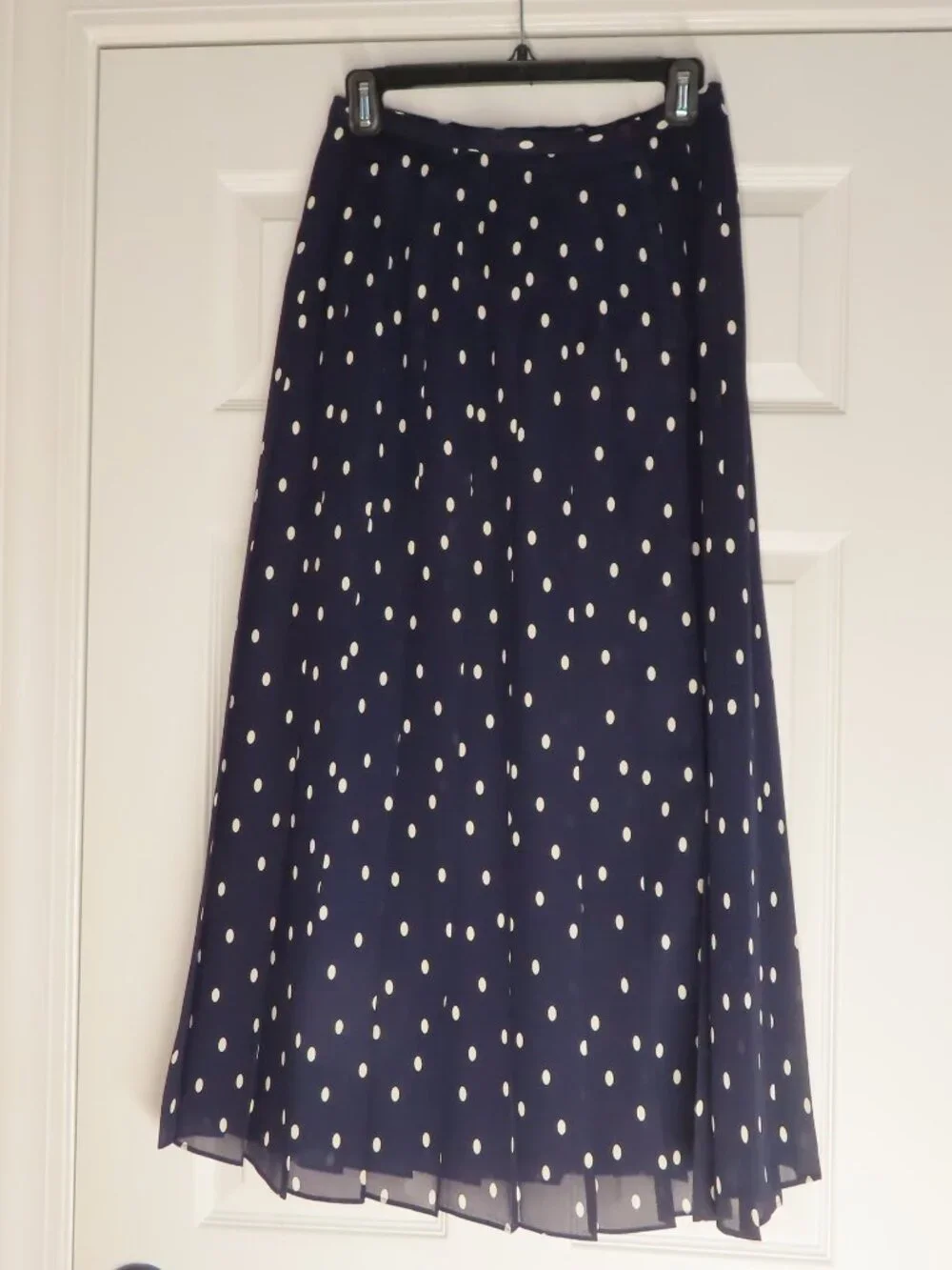Norton Mcnaughton Maxi Skirt Size 6 Pleated Polka Dot Blue White Lined Nautical